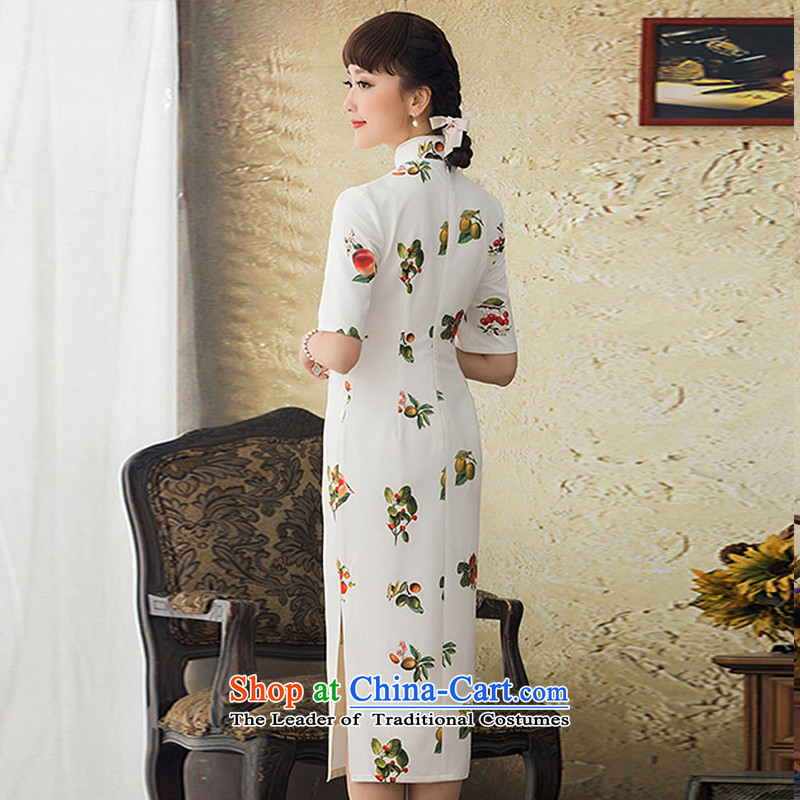 A Pinwheel Without Wind red fruits 2015 Yi Chun replacing new long skirt style qipao improved stamp cheongsam dress retro white S, Yat Lady , , , shopping on the Internet