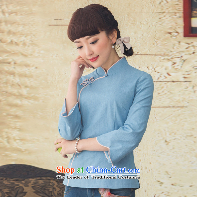 A Pinwheel Without Wind Blue, 9 Yat-sleeved blouses and Tang dynasty Chinese spring and autumn 2015 replacing improved national wind qipao shirt , L, Yat archaeologist makes blue , , , shopping on the Internet