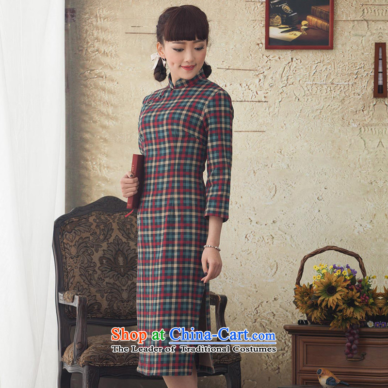 A Pinwheel Without Wind recruitment Ting Yat stamp in long-sleeved qipao improved new stylish spring and autumn 2015 cheongsam dress retro blue , L, Yat Lady , , , shopping on the Internet