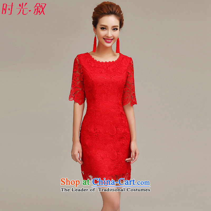 Time Syrian marriages evening dresses?2015 autumn and winter new short, bows to trendy red evening dress in marriage cuff qipao?XL