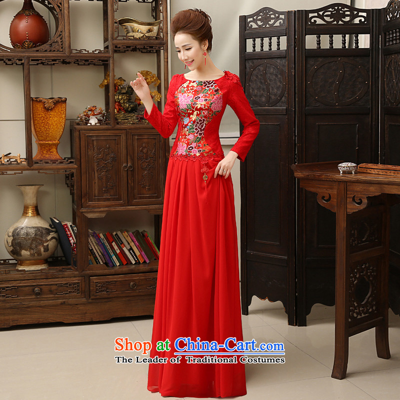 Time Syrian autumn and winter long-sleeved round-neck collar improved retro qipao bows Service Bridal wedding dress large long skirt long-sleeved gown M Time Syrian shopping on the Internet has been pressed.