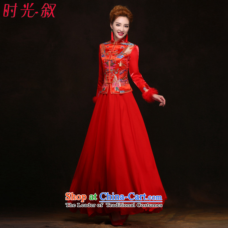 The Syrian Arab Republic?2015 autumn and winter time thick warm new cheongsam long-sleeved red bows to the bride marriage Stylish retro qipao gown?M
