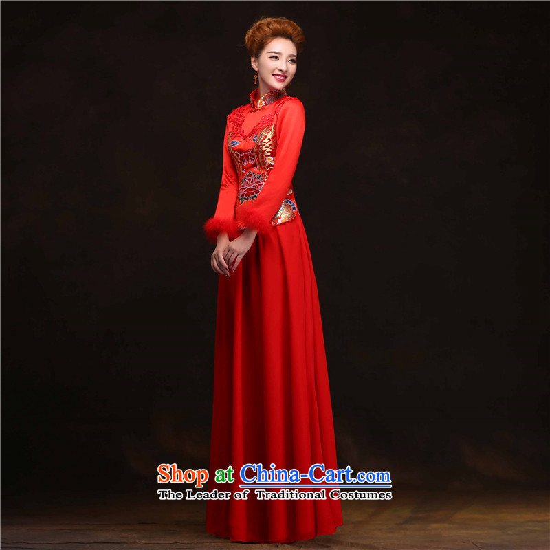 The Syrian Arab Republic 2015 autumn and winter time thick warm new cheongsam long-sleeved red bows to the bride marriage Stylish retro qipao gown M Time Syrian shopping on the Internet has been pressed.