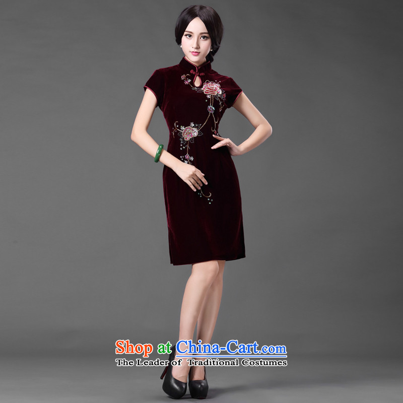 Chinese classic elegant gold velour ethnic Chinese cheongsam dress mother wedding in older retro improvement of Ms. spring and summer English thoroughbred XXL, Wah-Classic (HUAZUJINGDIAN) , , , shopping on the Internet