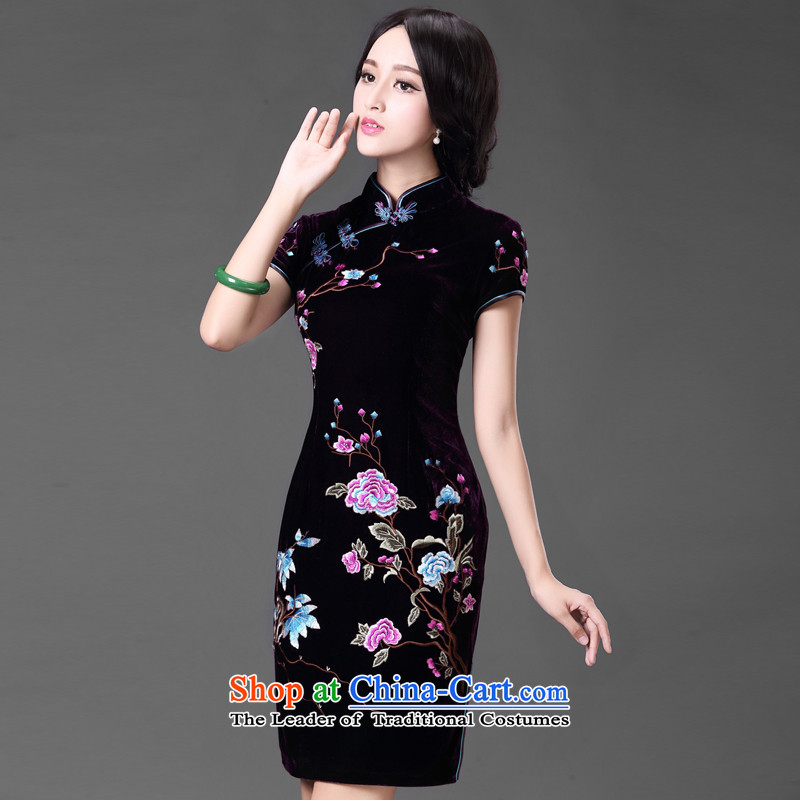Chinese Classic * Mei Lan-flower embroidery on improvement of Chinese retro.. really large banquet qipao velvet gown skirt purple XL, China Ethnic Classic (HUAZUJINGDIAN) , , , shopping on the Internet