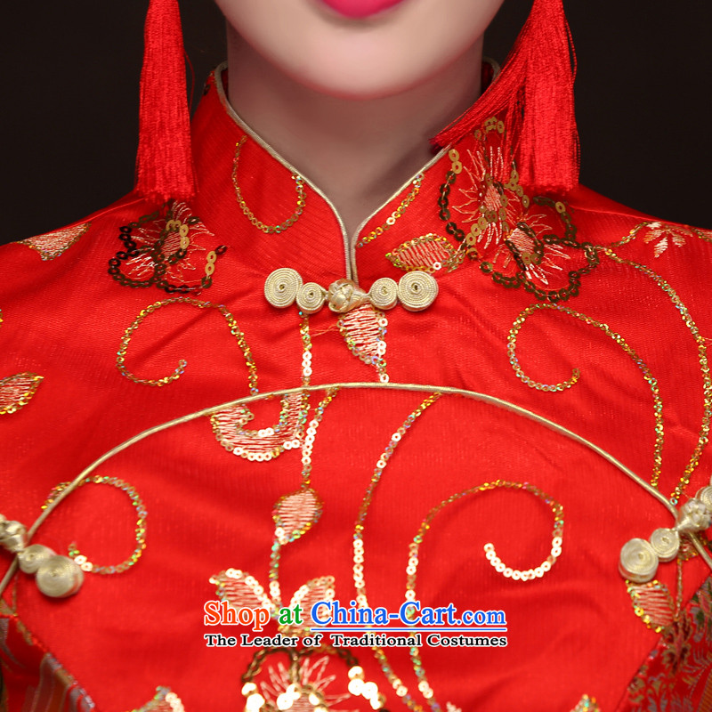 Time improved long-sleeved red Syrian cheongsam wedding dresses 2015 new bride bows XXL, time Syrian shopping on the Internet has been pressed.