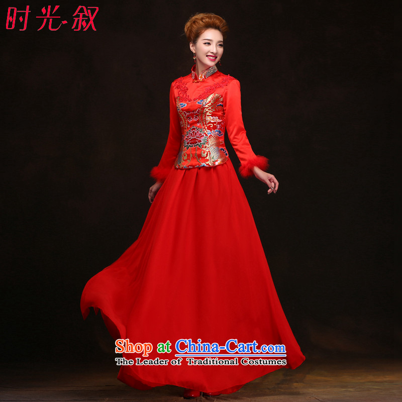 The Syrian Chinese qipao time improvement of?autumn and winter 2015 new bride bows wedding dresses thick warm longfeng use?M