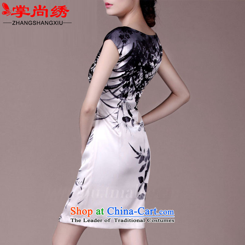 Your handheld is embroidered spring 2015 upscale silk stamp herbs extract heavyweight dresses qipao TH7065 white S, your handheld is embroidered shopping on the Internet has been pressed.