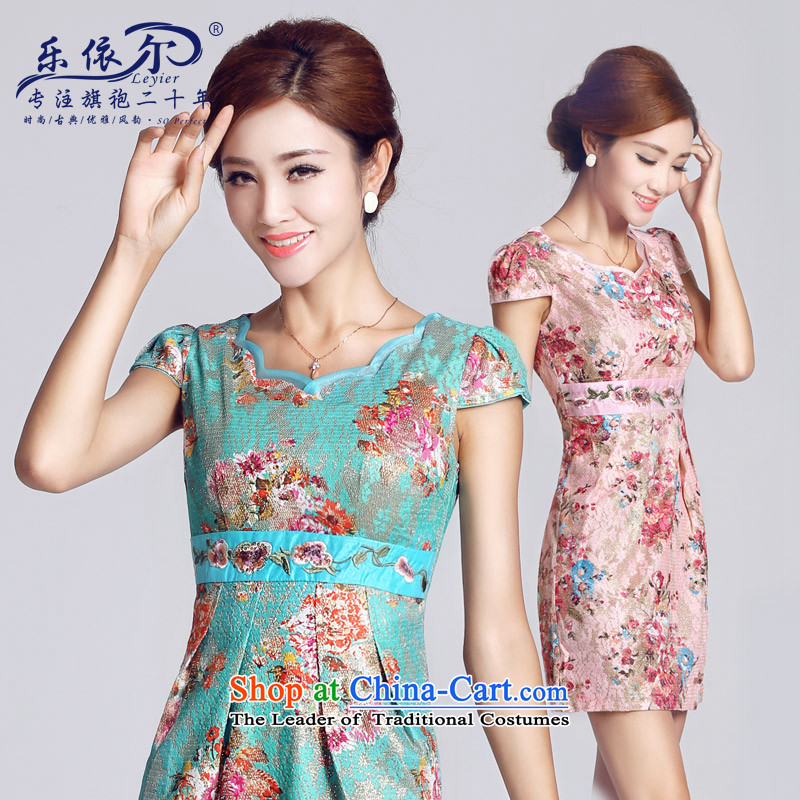 In accordance with the American lady's classical antique flower embroidery daily qipao cheongsam dress short spring New Sau San improved green L, in accordance with the (leyier Lok) , , , shopping on the Internet