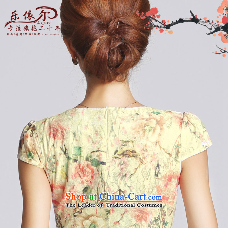 In accordance with the American's retro embroidery flower girl short of qipao cheongsam dress improvement of the day-to-day Sau San Gentlewoman Spring 2015 female apricot S, in accordance with the (leyier Lok) , , , shopping on the Internet