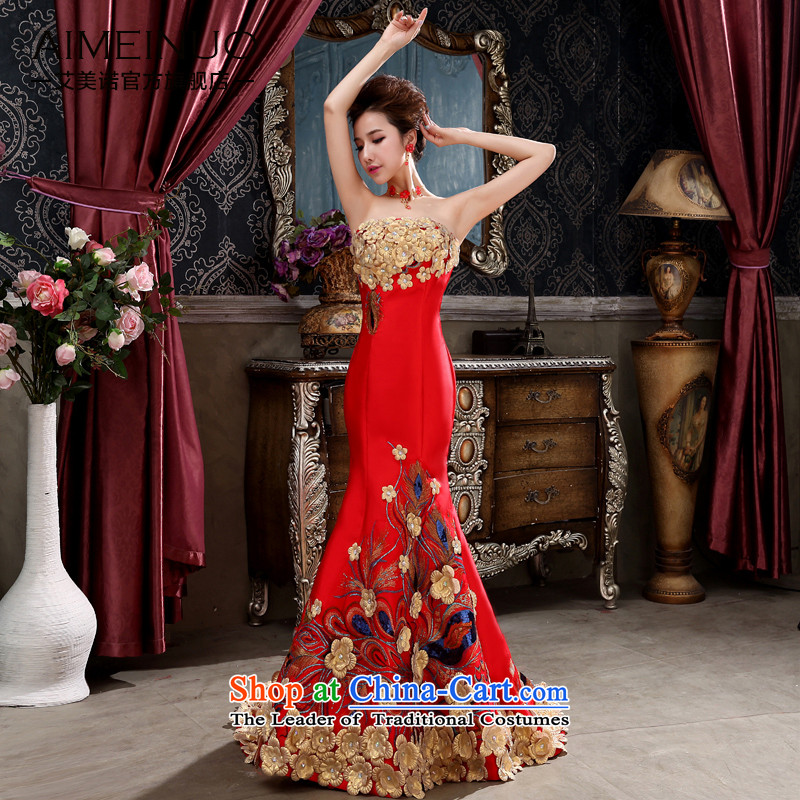 The HIV NEW 2015 marriages、Qipao Length of Chinese antique dresses crowsfoot bows services embroidery flowers and chest straps Q0049 RED S code ( 1.9 feet ) of waist miele shopping on the Internet has been pressed.