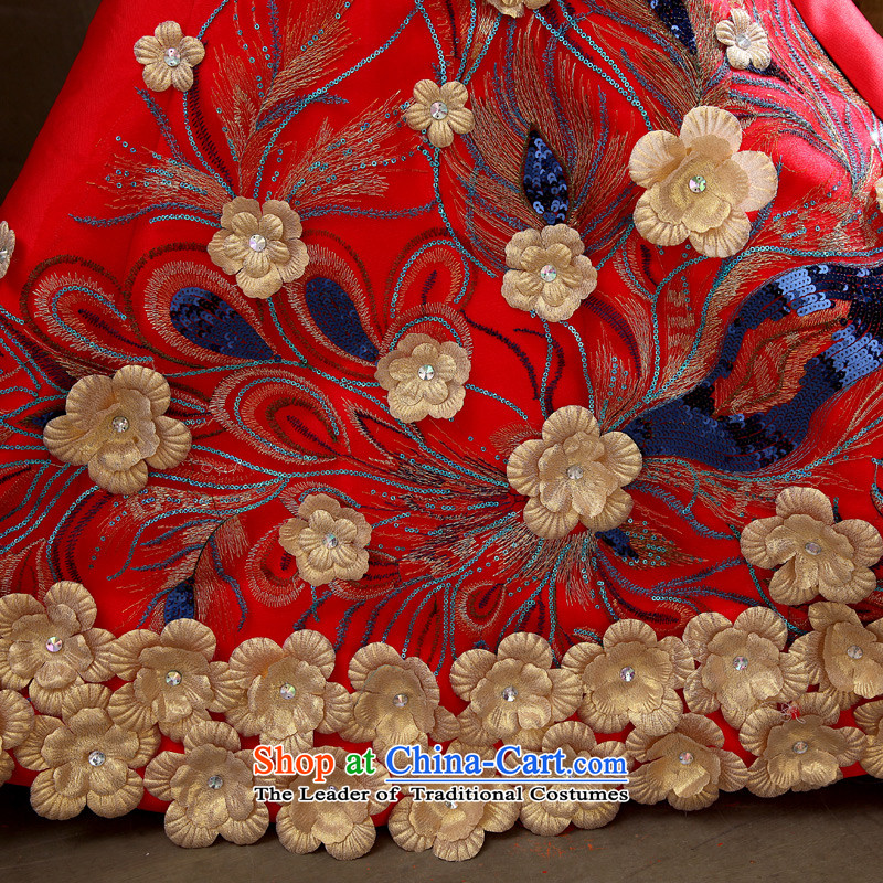 The HIV NEW 2015 marriages、Qipao Length of Chinese antique dresses crowsfoot bows services embroidery flowers and chest straps Q0049 RED S code ( 1.9 feet ) of waist miele shopping on the Internet has been pressed.