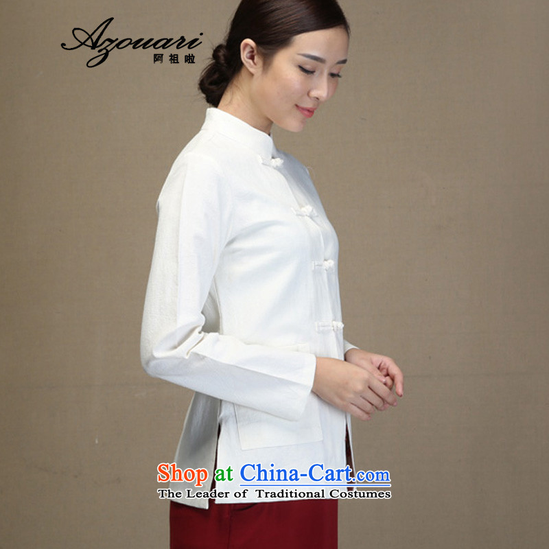Azzu (azouari) Defense Tang Dynasty Chinese improved long-sleeved T-shirt, Chinese tunic manually Chinese Cardigan linen female white jacket S pre-sale 7 Day Shipping, Cho (AZOUARI) , , , shopping on the Internet