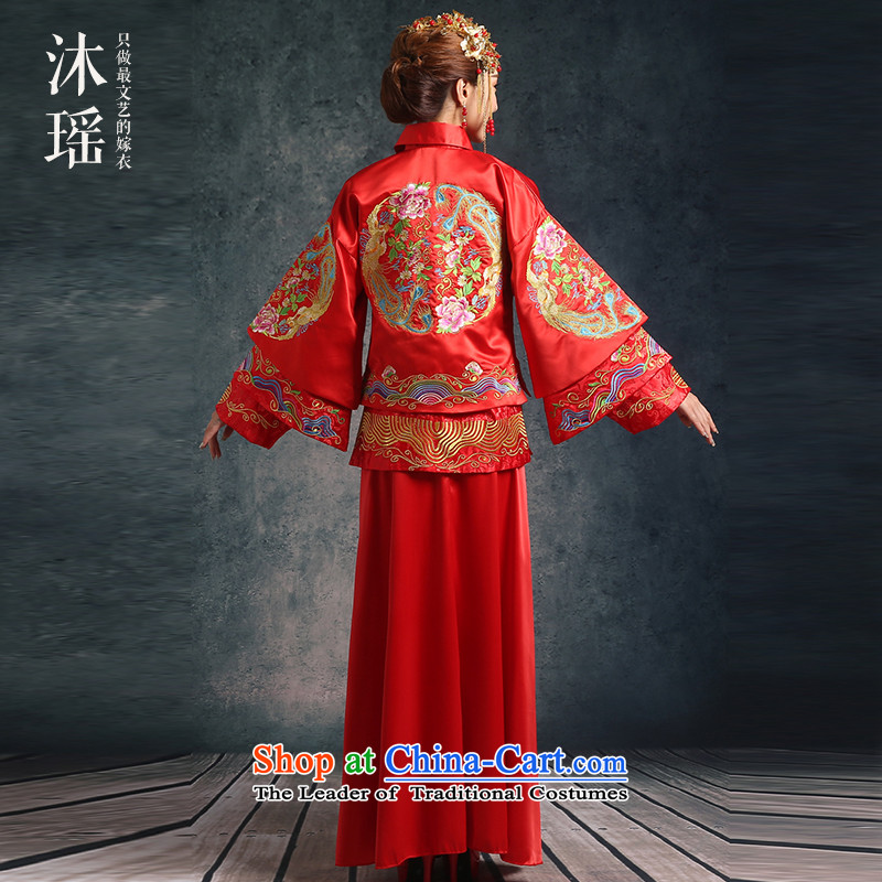 Bathing in the Chinese bows services-soo Yiu Wo Service 2 piece long-sleeved long of Chinese dragon costume use marriages wedding-soo and Foutune of large numbers of pregnant women marriage solemnisation red 1131-1 Upgrade L chest 106CM, Mu Yao , , , shop