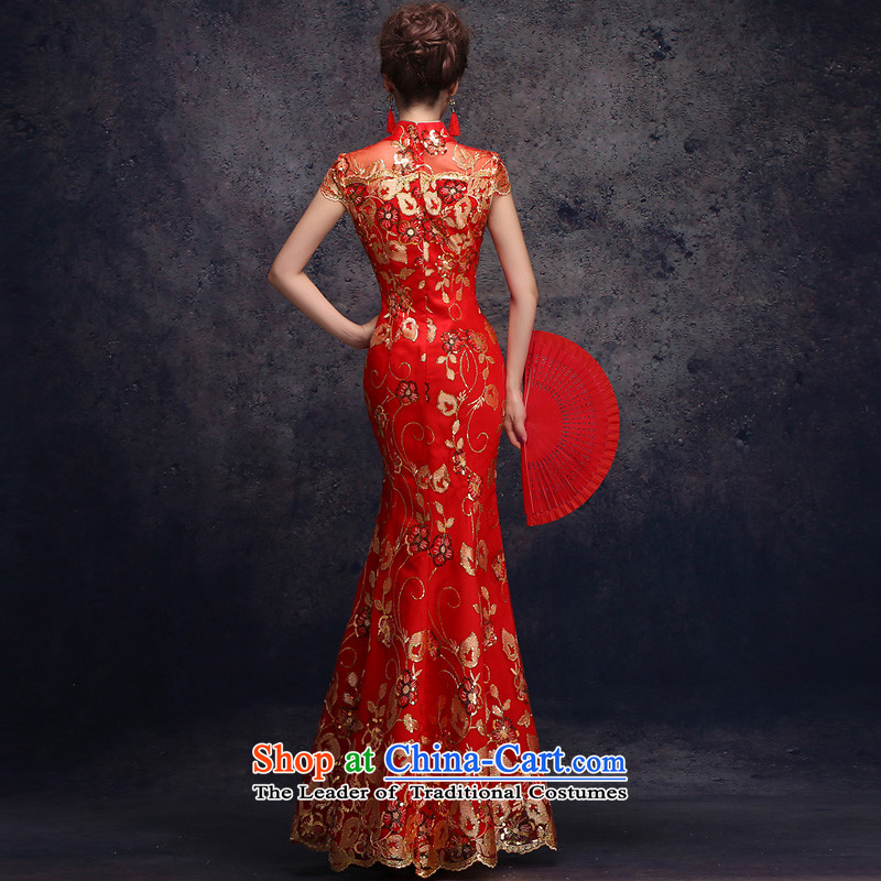 7 7 color tone 2015 new bride dress red packets transmitted to retro marriage shoulder length of Qipao Q003 crowsfoot improved RED M 2 feet) 7 waist-color 7 Tone , , , shopping on the Internet