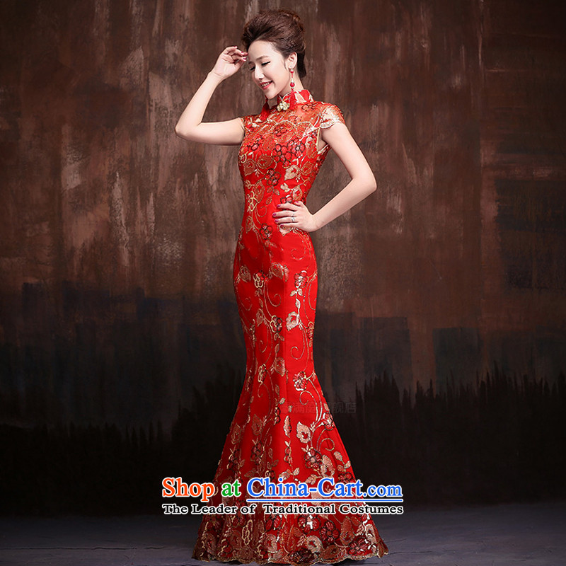 7 7 color tone 2015 new bride dress red packets transmitted to retro marriage shoulder length of Qipao Q003 crowsfoot improved RED M 2 feet) 7 waist-color 7 Tone , , , shopping on the Internet