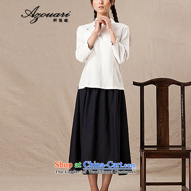 Azzu (azouari) defense, comfortable cotton linen and women's seven Chinese qipao shirt-sleeves Tang blouses Tea House with female blue XL, Azous (AZOUARI) , , , shopping on the Internet