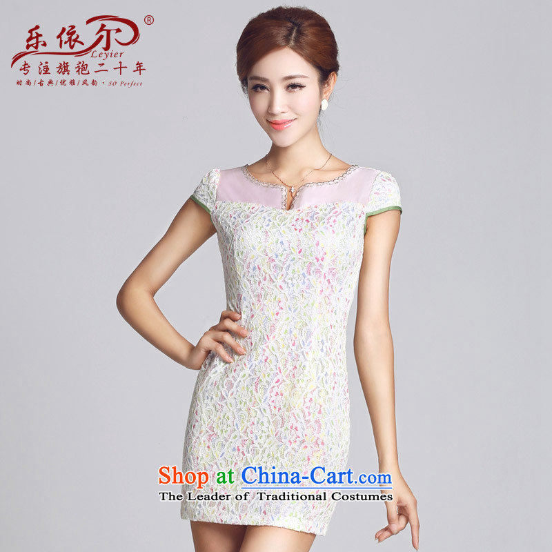 In accordance with the American's Spring New cheongsam lace pattern improved women's dress qipao short daily gentlewoman 2015  M, in accordance with the American, White (leyier) , , , shopping on the Internet