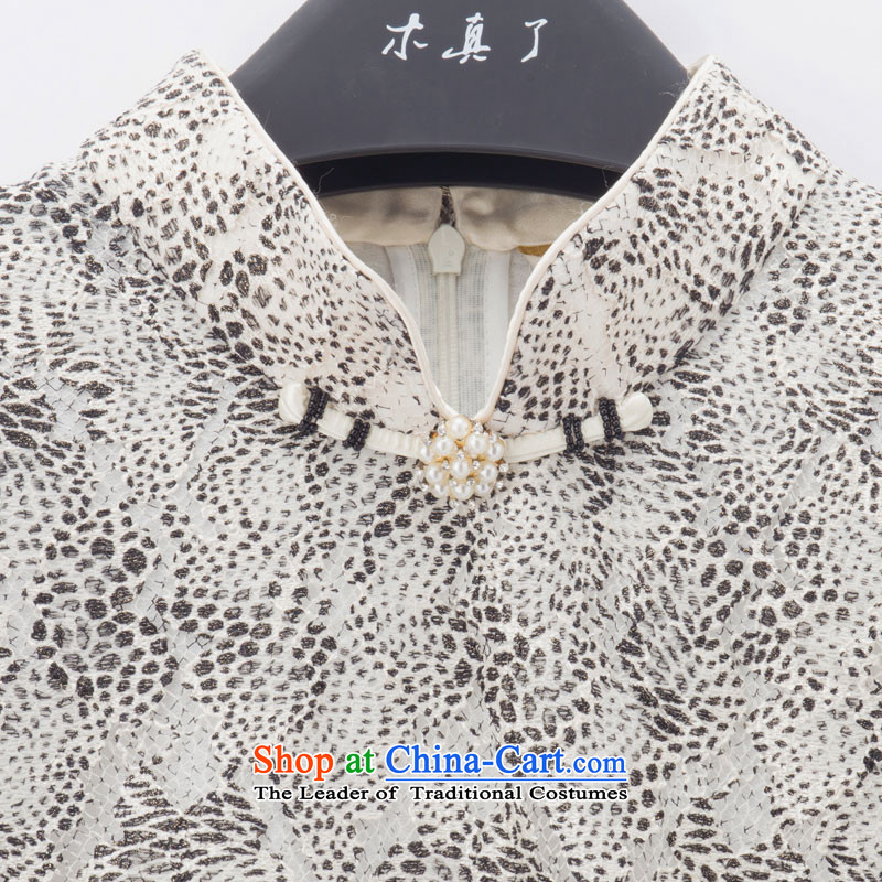 Wooden spring of 2015 really new female leopard short skirt style qipao) Slimming lace dresses 42930 01 black wood really a , , , M shopping on the Internet