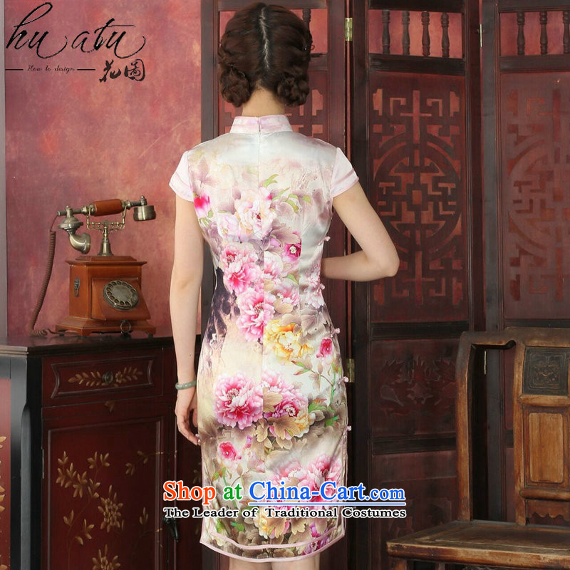 Figure for summer flowers cheongsam dress retro Silk Cheongsam country color Tianxiang double piping herbs extract qipao cheongsam dress as dinner color M, floral shopping on the Internet has been pressed.