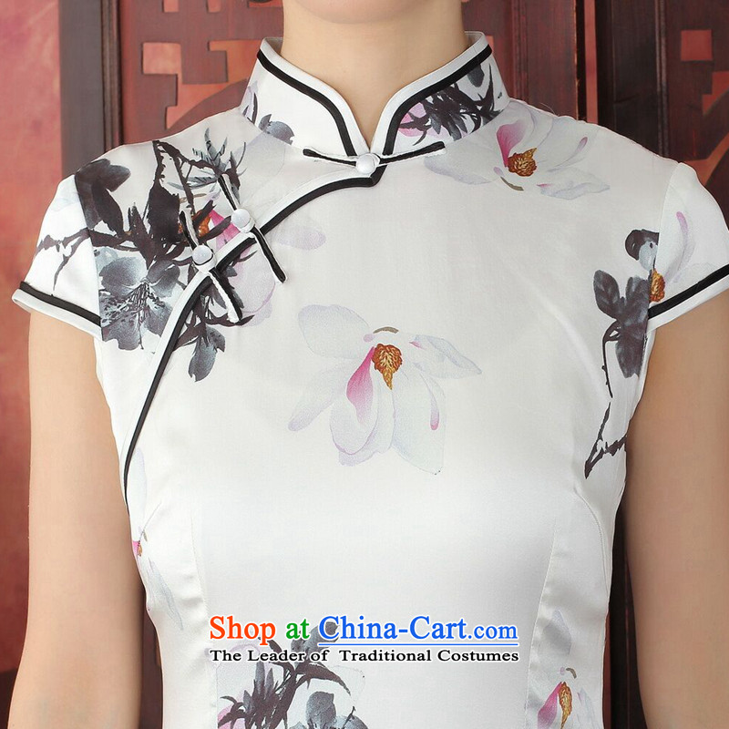 Figure for summer flowers cheongsam new women's Chinese improved collar boutique herbs extract qipao retro silk paintings in India ink paintings cheongsam ,L,flower figure , , , shopping on the Internet
