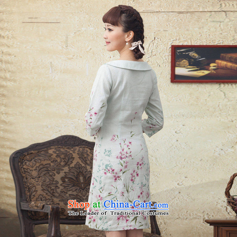 A Pinwheel Without Wind hallway nation Yat-sleeved retro stamp cotton linen dresses during the spring and autumn 2015 Women's new Green M Yat archaeologist makes Sau San , , , shopping on the Internet