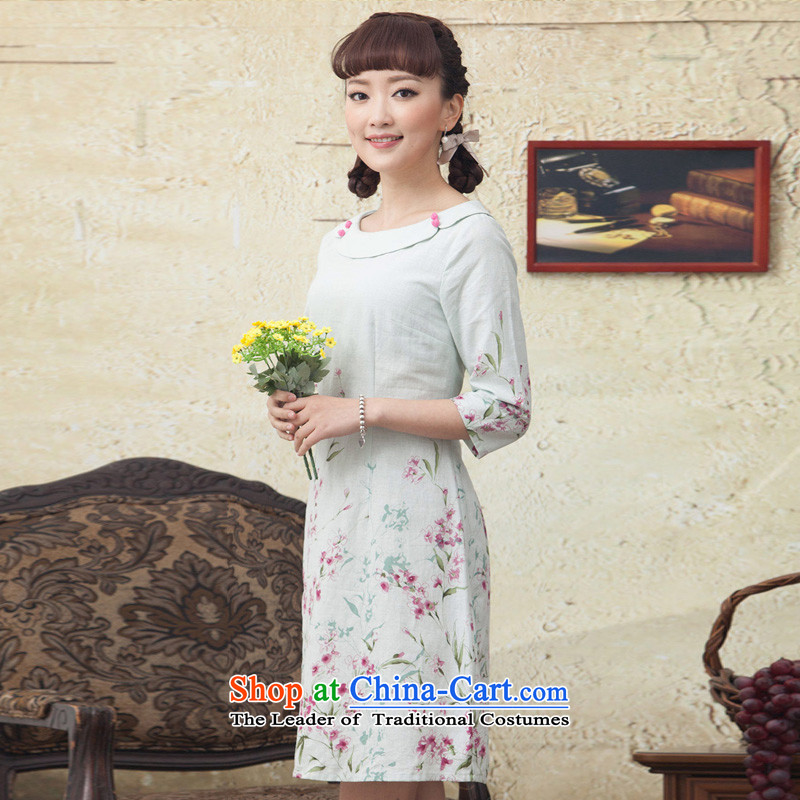 A Pinwheel Without Wind hallway nation Yat-sleeved retro stamp cotton linen dresses during the spring and autumn 2015 Women's new Green M Yat archaeologist makes Sau San , , , shopping on the Internet