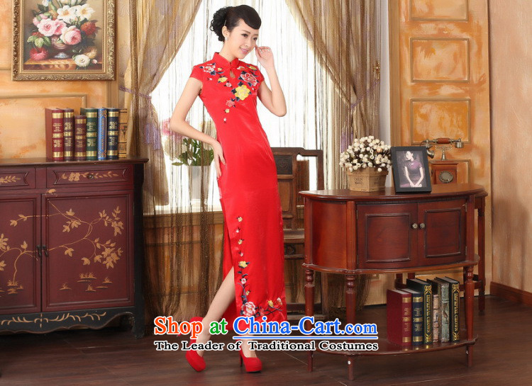 Figure qipao summer flowers female Chinese cheongsam dress collar embroidery video thin elegant brides Sau San long qipao gown red L picture, prices, brand platters! The elections are supplied in the national character of distribution, so action, buy now enjoy more preferential! As soon as possible.
