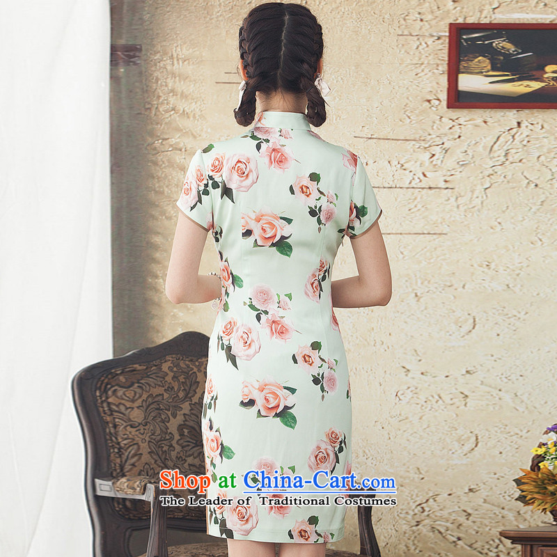 A Pinwheel Without Wind poem about stamp Yat improved cheongsam dress stylish 2015 Spring/Summer Load New Silk Cheongsam dress retro green M Yat Lady , , , shopping on the Internet