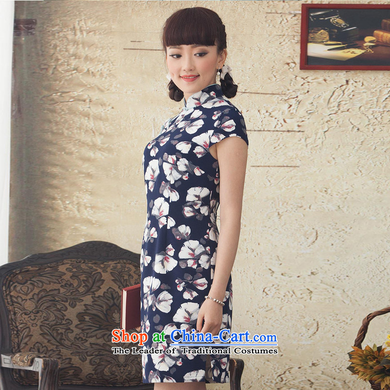 A Pinwheel Without Wind painting spring and autumn Yat short of stamp improved new stylish skirt qipao Ms. daily cheongsam dress blue 2XL, Yat Lady , , , shopping on the Internet