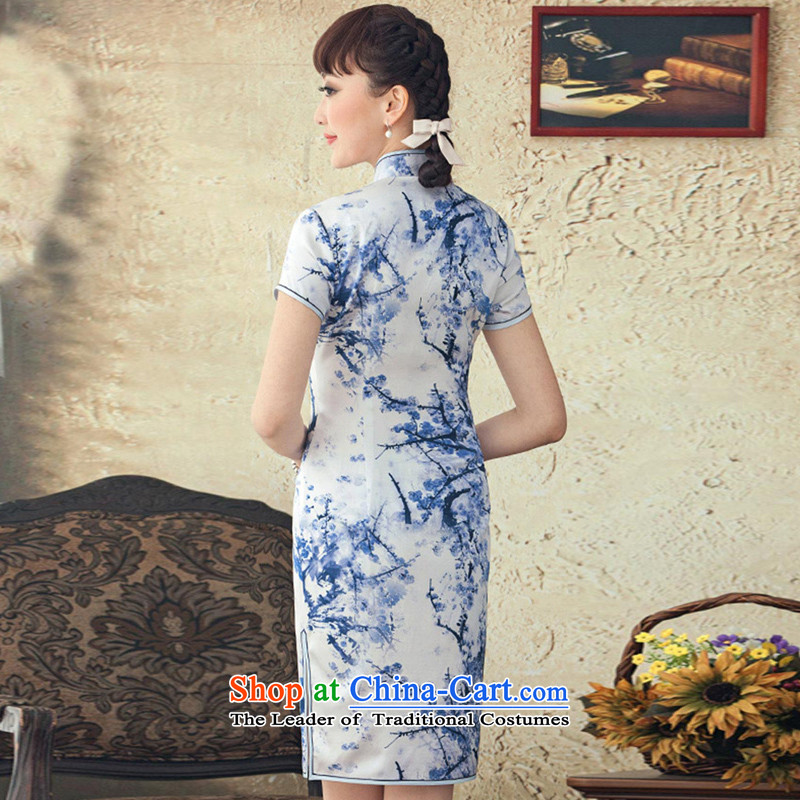 A Pinwheel Without Wind Yat MGM Studios spring and summer 2015 installed new Silk Cheongsam improved stylish herbs extract cheongsam dress retro blue  XL, Yat Lady , , , shopping on the Internet