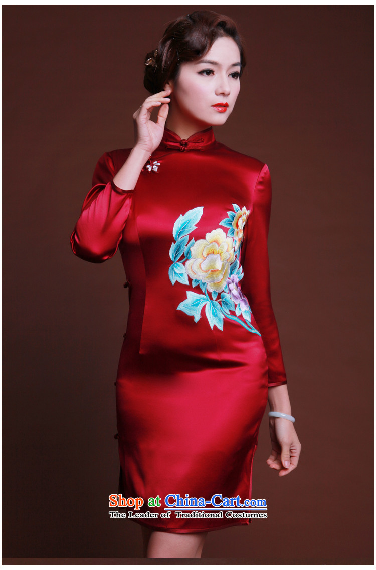 Well marmalade red Yat Silk Cheongsam, long-sleeved new embroidery cheongsam dress short of Chinese advanced customization deep red M 20 day shipping picture, prices, brand platters! The elections are supplied in the national character of distribution, so action, buy now enjoy more preferential! As soon as possible.