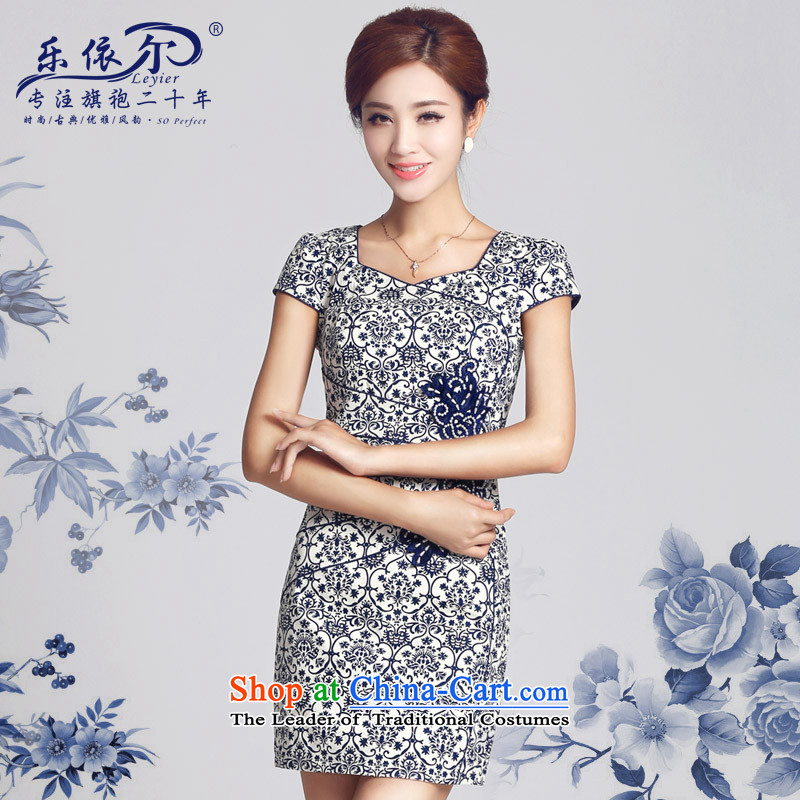 In accordance with the American's Spring New cheongsam porcelain retro ethnic improved cheongsam dress daily retro 2015 porcelain color (in accordance with the American, L leyier shopping on the Internet has been pressed.)