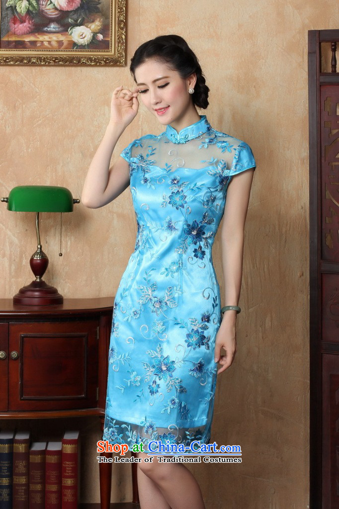 Take the new summer figure improved female cheongsam dress Stylish retro look like Chinese lace qipao gown of daily short blue 2XL Photo, prices, brand platters! The elections are supplied in the national character of distribution, so action, buy now enjoy more preferential! As soon as possible.
