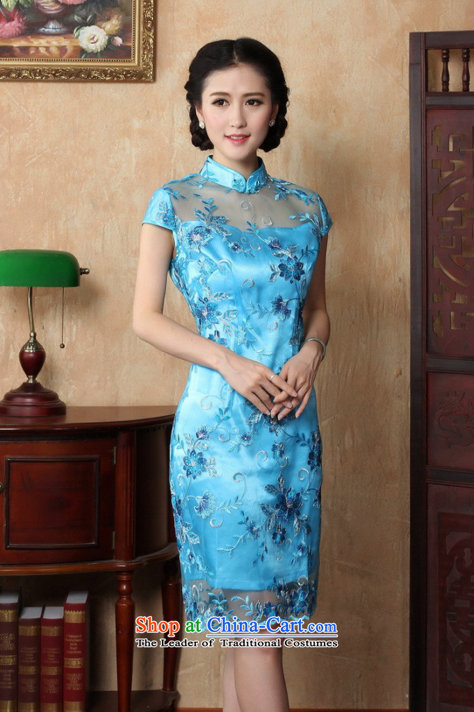Take the new summer figure improved female cheongsam dress Stylish retro look like Chinese lace qipao gown of daily short blue 2XL Photo, prices, brand platters! The elections are supplied in the national character of distribution, so action, buy now enjoy more preferential! As soon as possible.