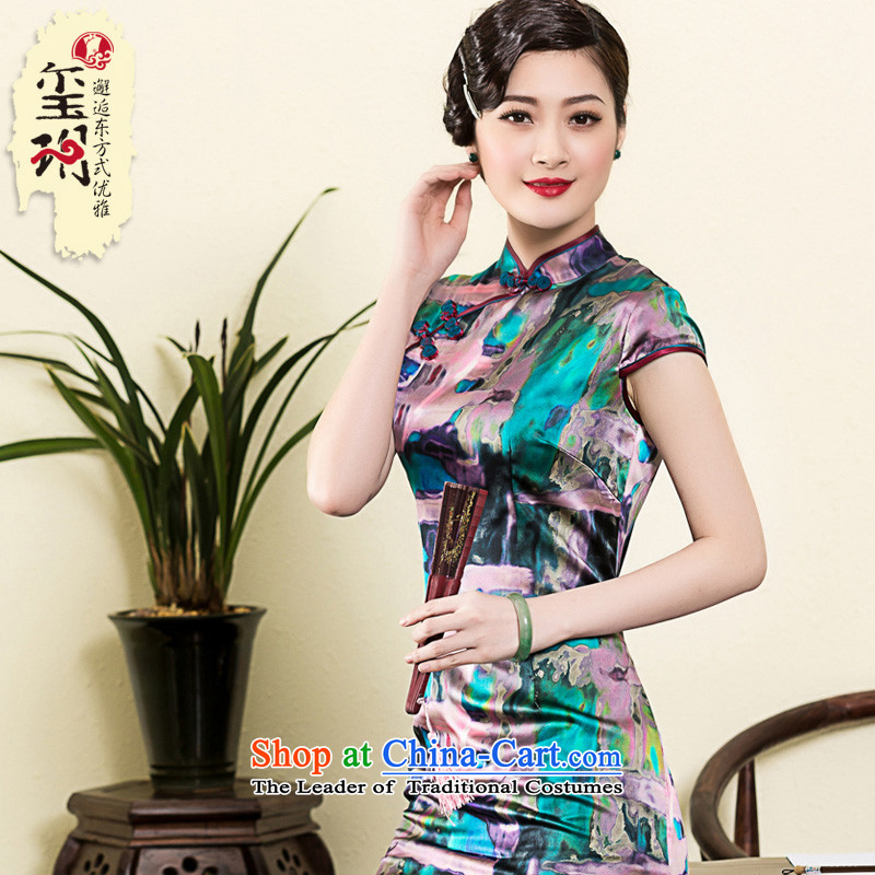 The seal of the?spring and summer of 2015, the new Silk Cheongsam daily short-sleeved ethnic cheongsam dress Stylish retro improved picture color?XXL