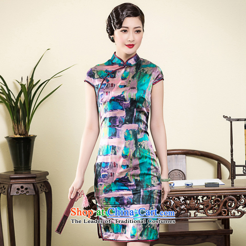 The seal of the spring and summer of 2015, the new Silk Cheongsam daily short-sleeved ethnic cheongsam dress Stylish retro improved picture color XXL, seal decreased by , , , shopping on the Internet