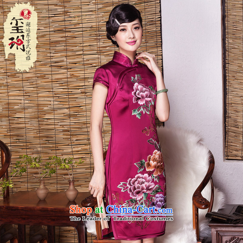 The Seal of 2015 high-end summer manually push embroidered heavyweight silk cheongsam dress suit the Republic of Korea Shanghai embroidery retro skirt XXL, wine red seal decreased by , , , shopping on the Internet