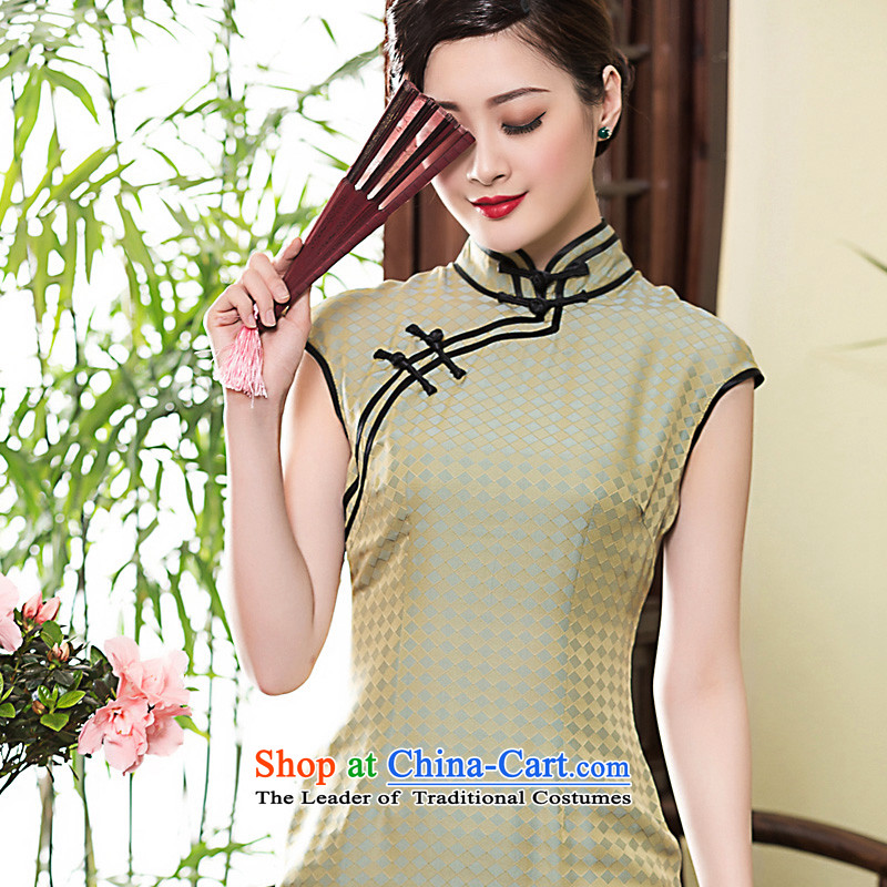 The Seal of?2015 heavyweight silk incense cloud long high on yarn fork qipao double-banded heavy industry improved picture color?L Ms. Dress