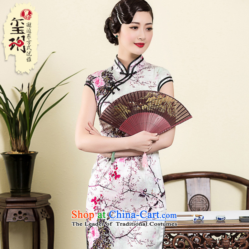 The seal of the spring and summer months new 2015 high-end heavy Silk Cheongsam elegant stamp herbs extract female cheongsam dress photo color M seal decreased by , , , shopping on the Internet