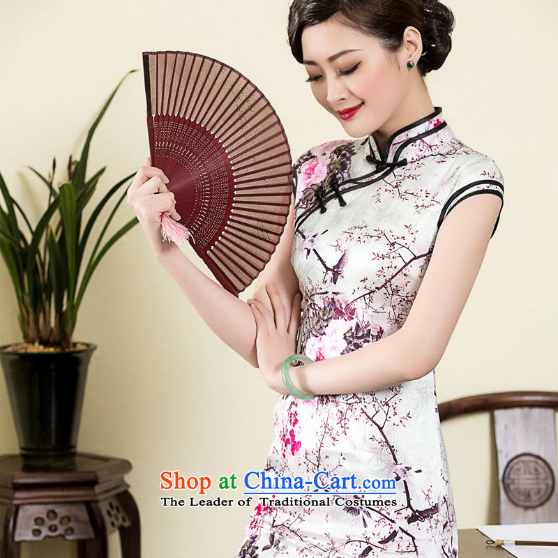 The seal of the spring and summer months new 2015 high-end heavy Silk Cheongsam elegant stamp herbs extract female cheongsam dress photo color M seal decreased by , , , shopping on the Internet
