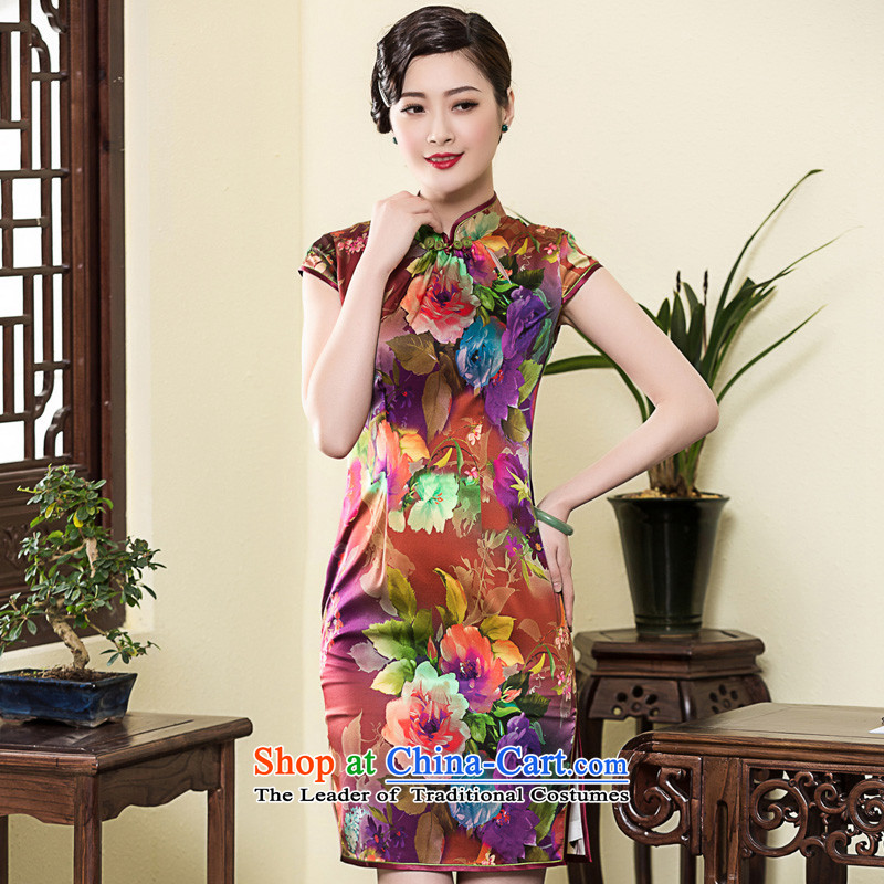 The autumn 2015 decreased by new republic of korea Wind Flower heavyweight Silk Cheongsam daily retro Ms. banquet qipao skirt picture color XXL, seal decreased by , , , shopping on the Internet