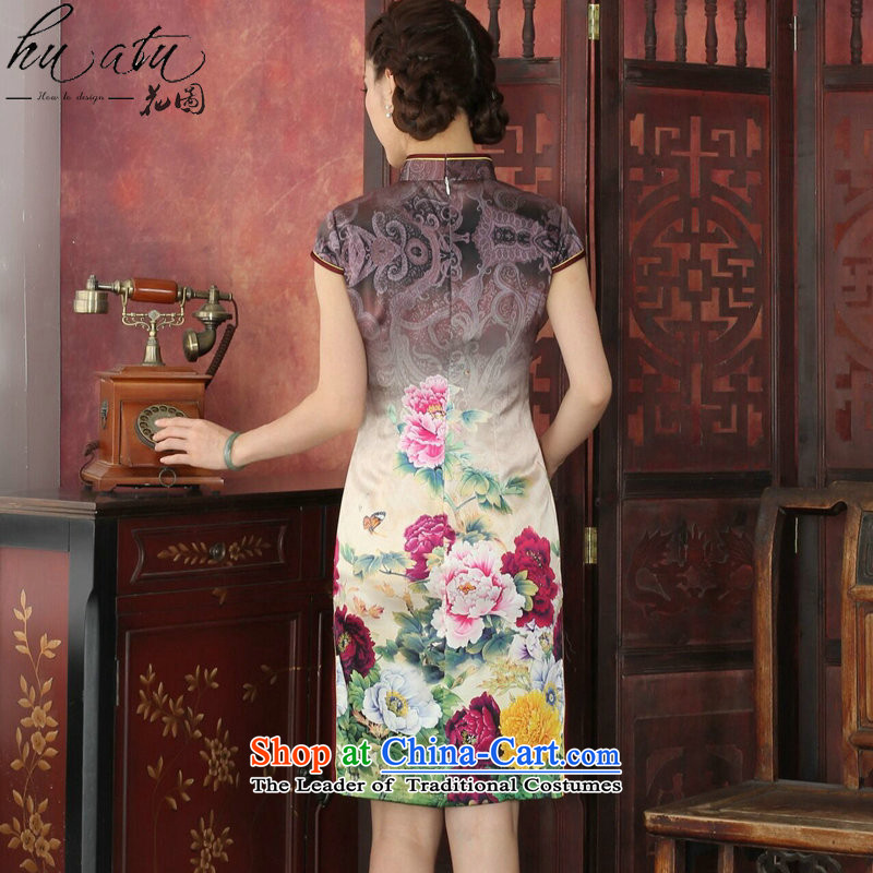 Floral Silk Cheongsam summer positioning qipao state color Tianxiang Mudan herbs extract qipao qipao gown of retro-color Tianxiang peony flowers M , , , Figure shopping on the Internet