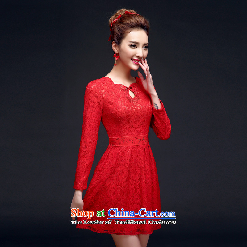 The privilege of serving-leung 2015 new bride of autumn and winter red wedding dress long-sleeved lace back to door service long-sleeved) bows qipao M-40, honor services-leung , , , shopping on the Internet
