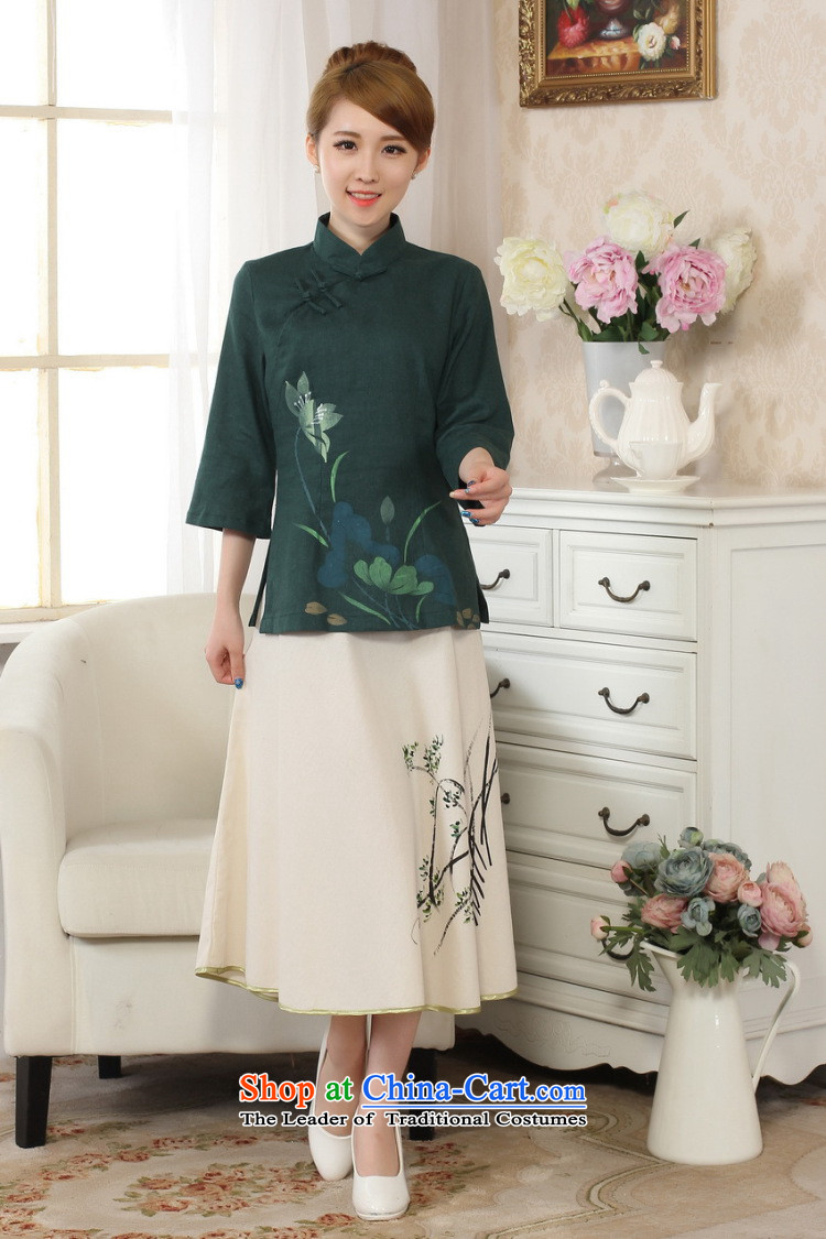 On female ipo optimize Tang Women's clothes summer shirt collar is pressed to hand-painted Chinese Han-cotton linen dress improved green 2XL Photo, prices, brand platters! The elections are supplied in the national character of distribution, so action, buy now enjoy more preferential! As soon as possible.