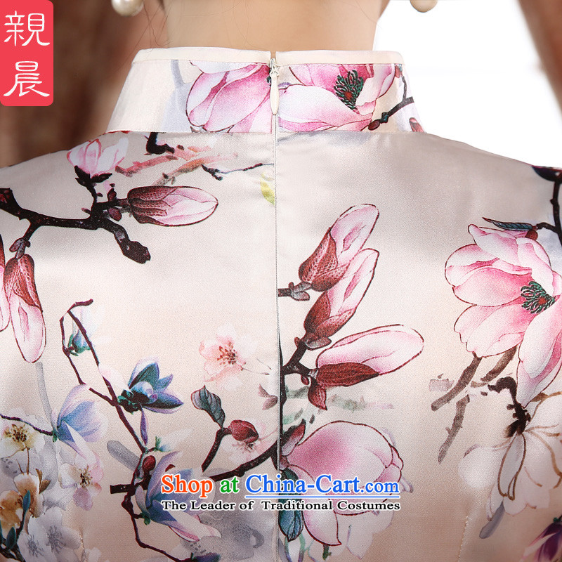 The new 2015 pro-morning autumn replacing retro style short of Sau San improved short-sleeve of the forklift truck girls cheongsam dress White XL-waist 77cm, pro-am , , , shopping on the Internet