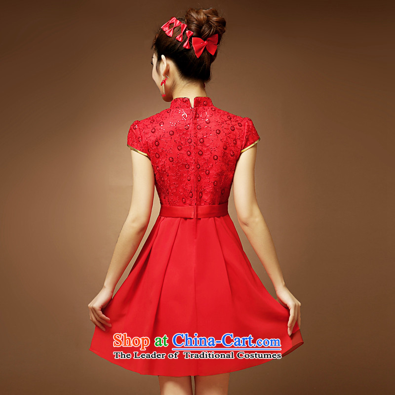 In the summer and autumn Chinese bride Summer Wedding dress red bows to thick MM high waist pregnant women cheongsam short-sleeved short skirts XL, honor services-leung , , , shopping on the Internet