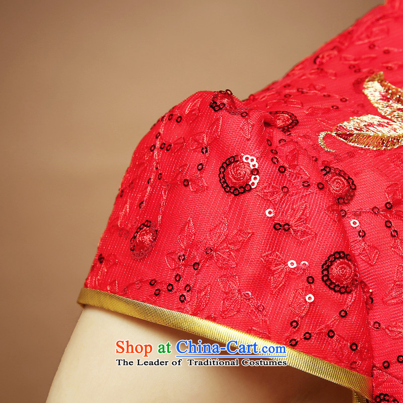 In the summer and autumn Chinese bride Summer Wedding dress red bows to thick MM high waist pregnant women cheongsam short-sleeved short skirts XL, honor services-leung , , , shopping on the Internet