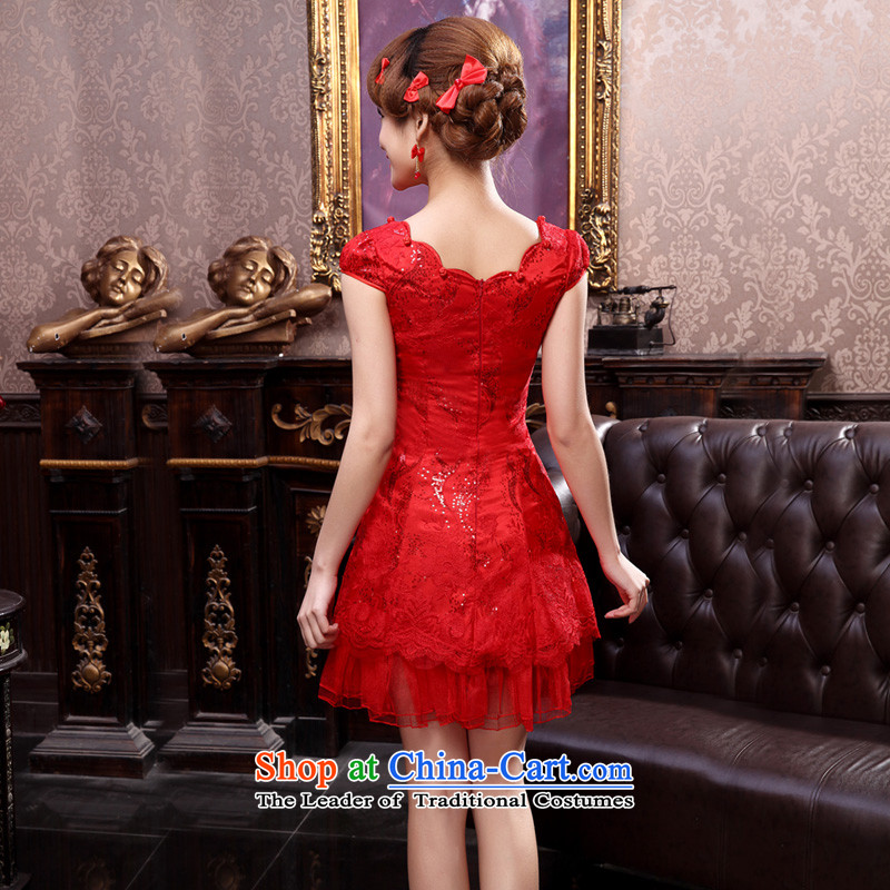 The privilege of serving-leung Summer 2015 new bride red Wedding Dress Short stylish lace qipao bows services have served S-38, red-leung , , , shopping on the Internet