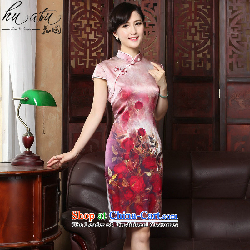 Take the new 2015 figure rose herbs extract retro genuine heavyweight Silk Cheongsam short summer female QIPAO) as shown in Figure , , , L, flower color shopping on the Internet